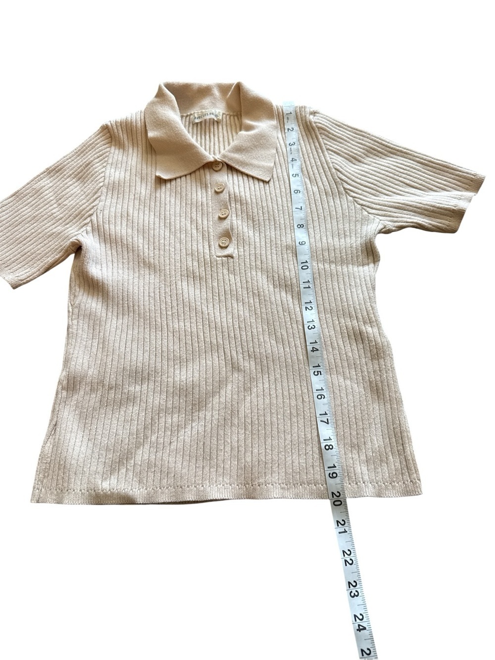 Avec Les Filles Cream Ribbed Polo Knit Top - Picture 3 of 4